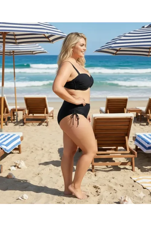 Kadın Siyah Taş İşlemeli Astarlı Bikini Takım HZL25S-LC3361