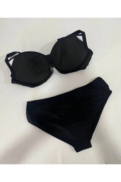 Kadın Siyah Taş İşlemeli Astarlı Büyük Beden Bikini Takımı HZL25S-LC01
