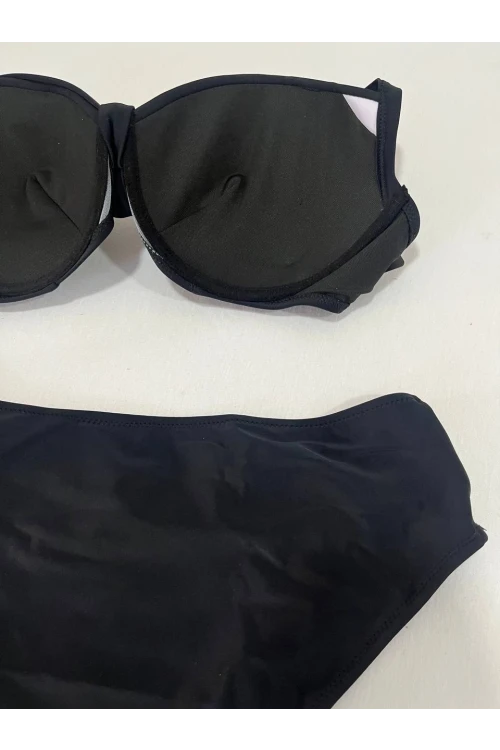 Kadın Siyah Taş İşlemeli Astarlı Büyük Beden Bikini Takımı HZL25S-LC01