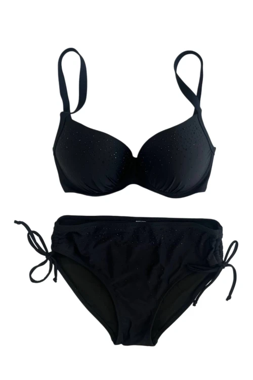 Kadın Siyah Taş İşlemeli Astarlı Büyük Beden Bikini Takımı HZL25S-LC2099