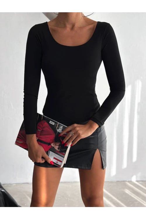 Kadın Siyah U Yaka Uzun Kollu Sandy Bluz HZL25S-FRY122471