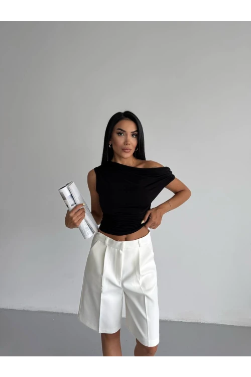 Kadın Siyah Yandan Drapeli Kayık Yaka Sandy Bluz HZL25S-FRY123201