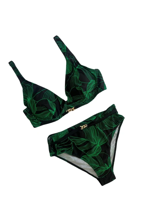 Kadın Siyah Yeşil Aksesuar Detaylı Astarlı Bikini Takımı HZL25S-LC25147
