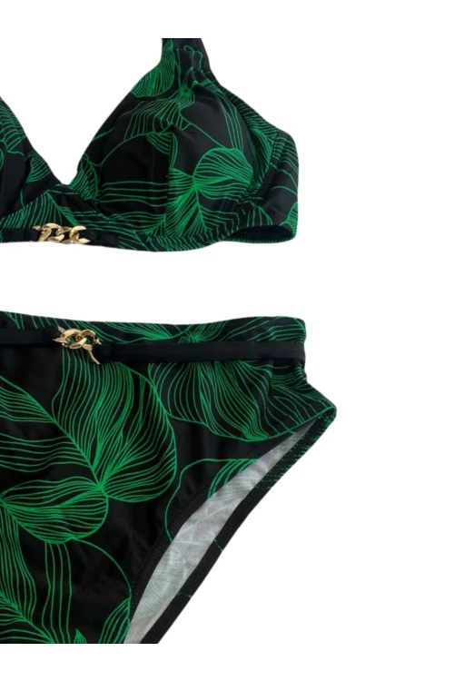 Kadın Siyah Yeşil Aksesuar Detaylı Astarlı Bikini Takımı HZL25S-LC25147