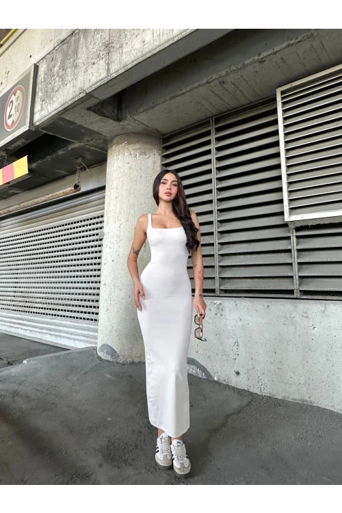 Kadın Taş Askılı Kare Yaka Midi Elbise HZL25S-ZK11621