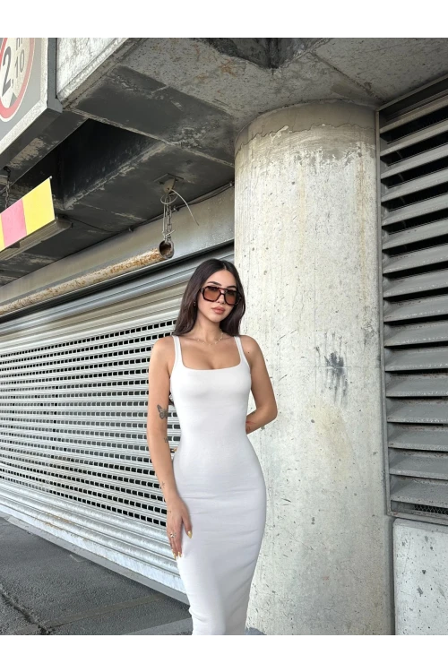 Kadın Taş Askılı Kare Yaka Midi Elbise HZL25S-ZK11621