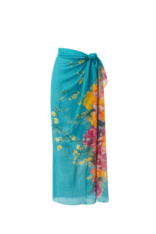 Kadın Turkuaz İpeksi Dokulu İthal Şifon Pareo HZL26-LC000