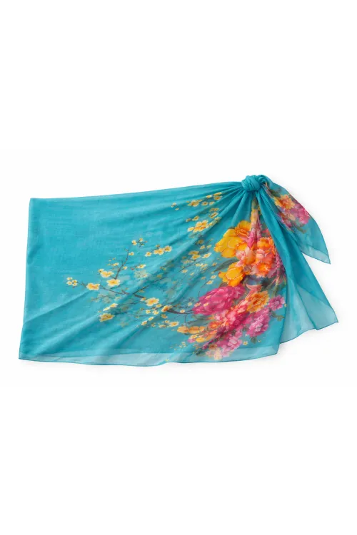 Kadın Turkuaz İpeksi Dokulu İthal Şifon Pareo HZL26-LC000