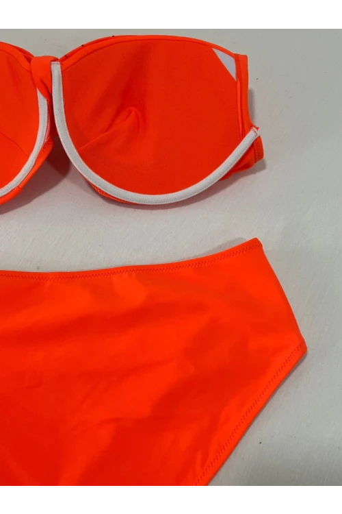 Kadın Turuncu Taş İşlemeli Astarlı Büyük Beden Bikini Takımı HZL25S-LC01
