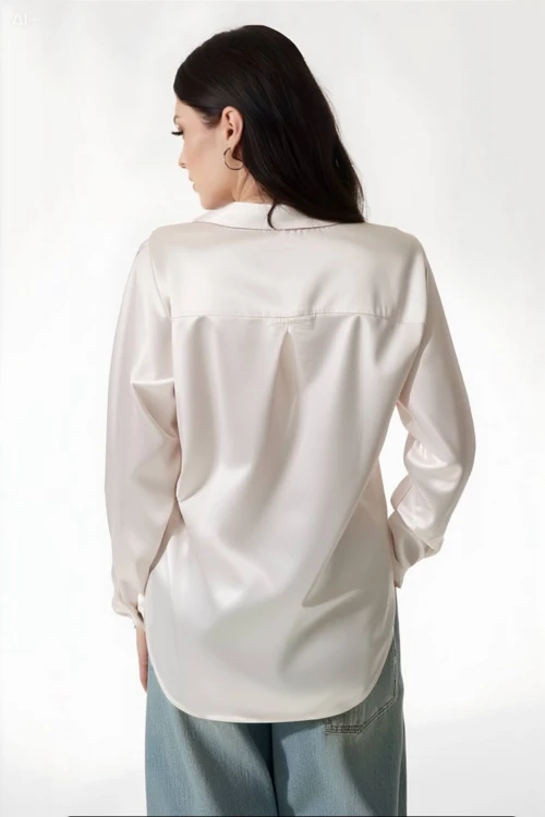 Kadın Yeni Krem Hafif Dökümlü Saten Yüzeyli Gömlek HZL22W-BD139641