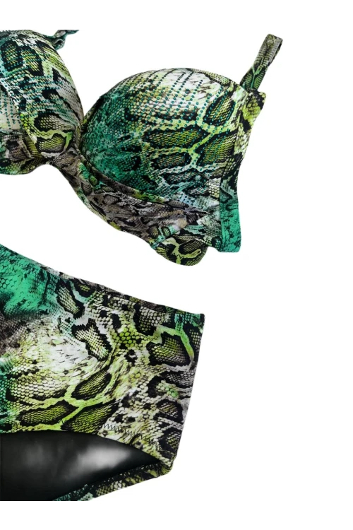 Kadın Yeşil Leopar Desenli Astarlı Büyük Beden Bikini Takımı HZL25S-LC25006