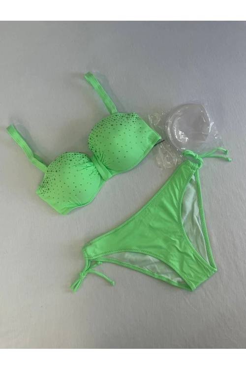 Kadın Yeşil Taş İşlemeli 3 Parça Bikini Takım HZL25S-LC3315