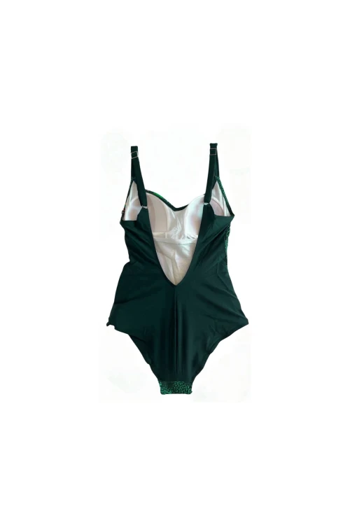 Kadın Yeşil Tropikal Yaprak Desen Yüzücü Mayo HZL25S-LC0046