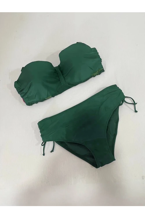 Kadın Zümrüt Yeşili Çiçek Desenli Elbise Model  Slipli Tankini HZL24S-LC4009