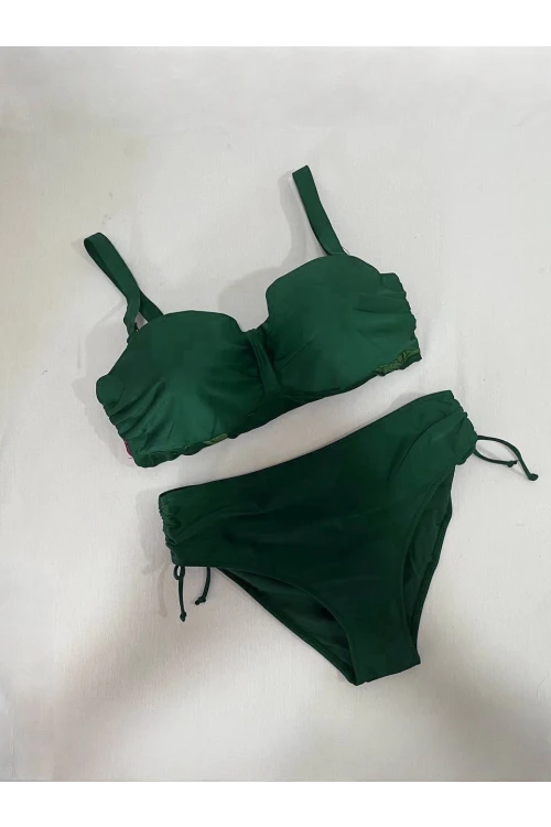 Kadın Zümrüt Yeşili Çiçek Desenli Elbise Model  Slipli Tankini HZL24S-LC4009