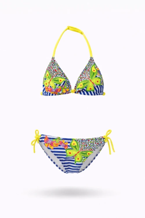 Kız Çocuk Lacivert Kelebek Desenli  2-8 Yaş Üçgen Bikini Takım HZL24S-LC2134