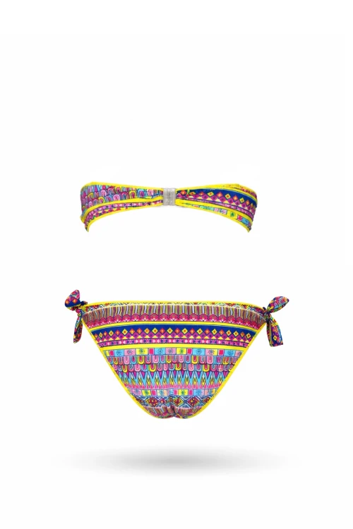Kız Çocuk Mavi Neon Sarı Çok Renkli Astarlı 4-12 Yaş Straplez Bikini Takım HZL24S-LC6355