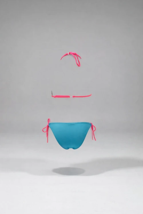 Kız Çocuk Mavi Tavuz Kuşu Desenli  6-14 Yaş Üçgen Bikini Takım HZL24S-LC19017