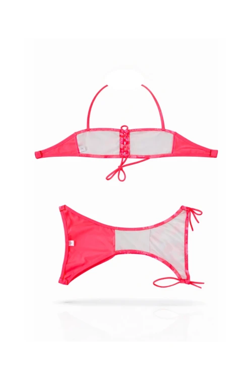 Kız Çocuk Neon Pembe Unicorn Desenli  2-8 Yaş Straplez Bikini Takım HZL24S-LC3658