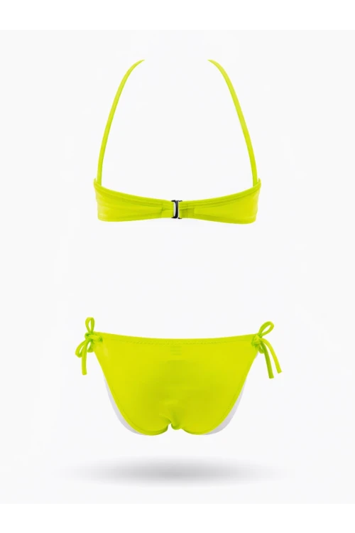 Kız Çocuk Neon Sarı Desenli  2-8 Yaş Straplez Bikini Takım HZL24S-LC3652