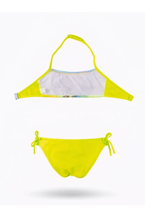 Kız Çocuk Neon Sarı Desenli  2-8 Yaş Straplez Bikini Takım HZL24S-LC3652