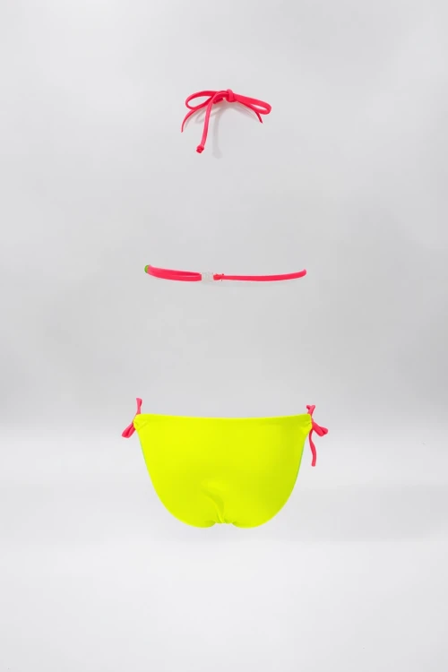 Kız Çocuk Neon Sarı Kitty Glow Desenli  4-14 Yaş Üçgen Bikini Takım HZL26S-LC2886