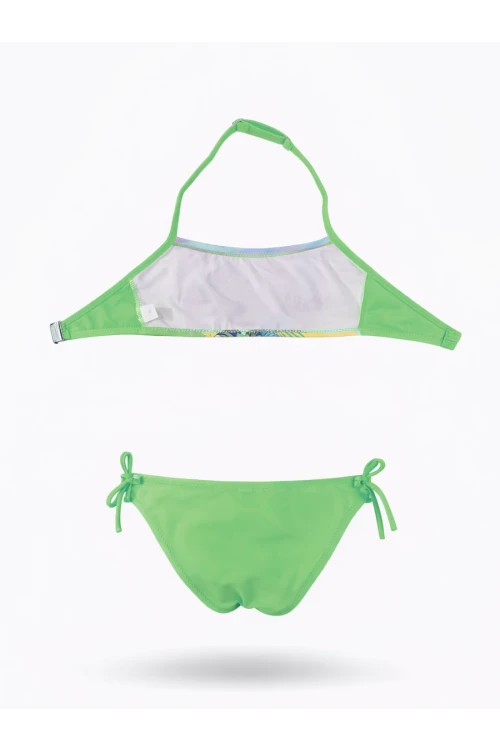 Kız Çocuk Neon Yeşil Desenli  2-8 Yaş Straplez Bikini Takım HZL24S-LC3652