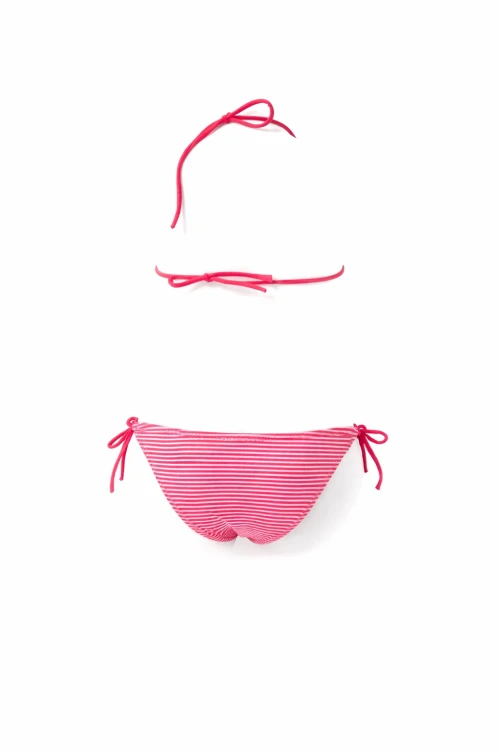 Kız Çocuk Pembe Çizgi Figürlü İp Bağlamalı Bikini Takım HZL25S-LC842
