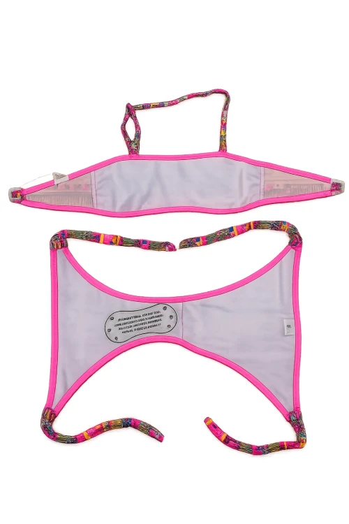 Kız Çocuk Pembe Neon Sarı Çok Renkli Astarlı 4-12 Yaş Straplez Bikini Takım HZL24S-LC6355