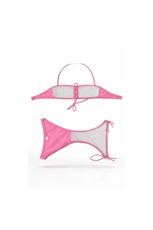 Kız Çocuk Pembe Unicorn Desenli  2-8 Yaş Straplez Bikini Takım HZL24S-LC3658