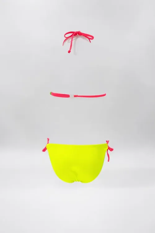 Kız Çocuk Sarı Tavuz Kuşu Desenli  6-14 Yaş Üçgen Bikini Takım HZL24S-LC19017