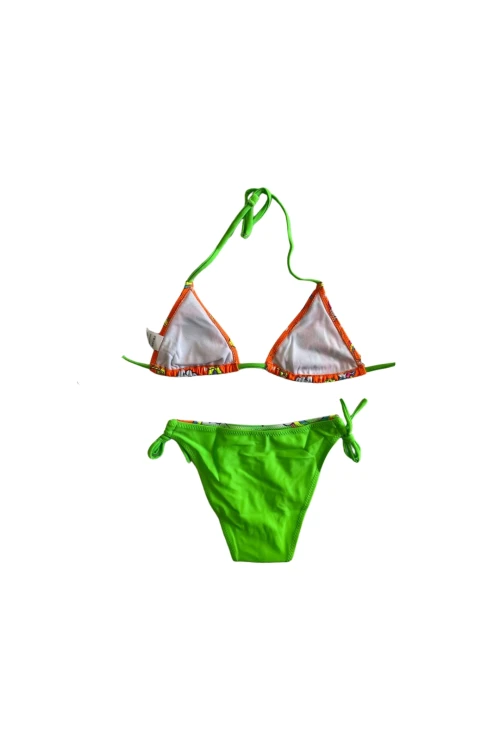 Kız Çocuk Turuncu Yeşil Unicorn Temalı Bikini Takım HZL25S-LC19049