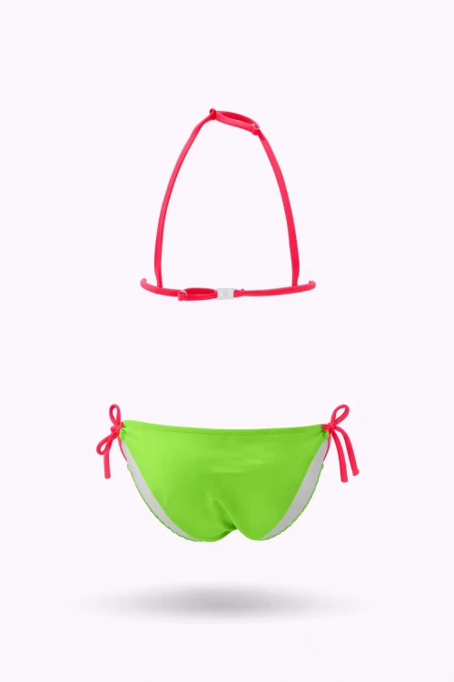 Kız Çocuk Yeşil Tavuz Kuşu Desenli  6-14 Yaş Üçgen Bikini Takım HZL24S-LC19017