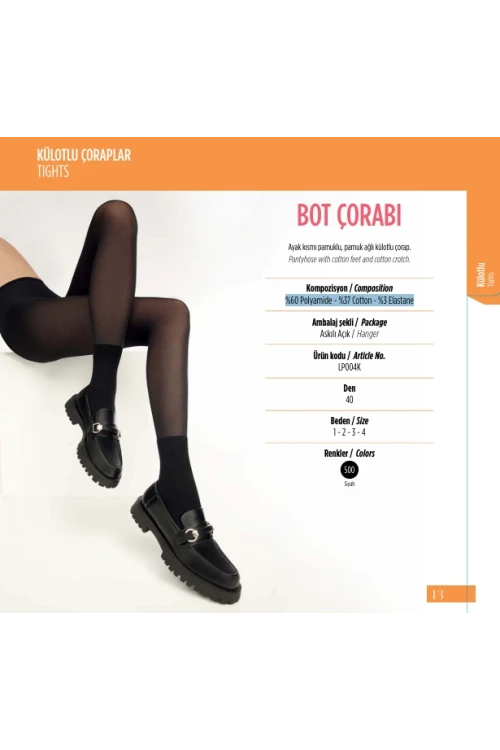 Penti 6lı Paket BOT ÇORABI 40 den Siyah Külotlu Çorap Renk No:500 HZL25-PNTB40