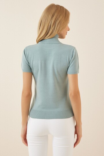 Kadın Çağla Yeşili Balıkçı Yaka Kısa Kollu Boğazlı Triko Kazak HZL23W-BD1101051