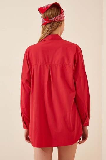 Kadın Kırmızı Oversize Uzun Basic Gömlek  HZL22W-BD139001