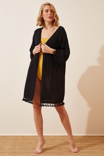 Kadın Siyah Püsküllü Midi Kimono HZL22S-BD158331
