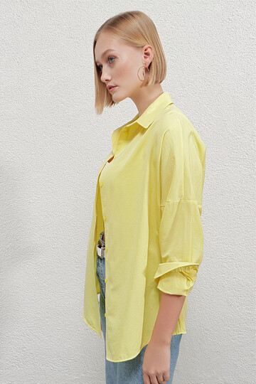 Kadın Sarı Oversize Uzun Basic Gömlek Hzl22w-bd139001