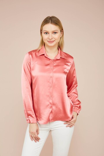 Kadın Somon Hafif Dökümlü Saten Yüzeyli Gömlek HZL22W-BD139641