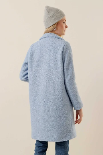 Kadın Bebe Mavi Tek Düğmeli Çift Cepli Astarlı Buklet Kaşe Kaban HZL22W-BD190821