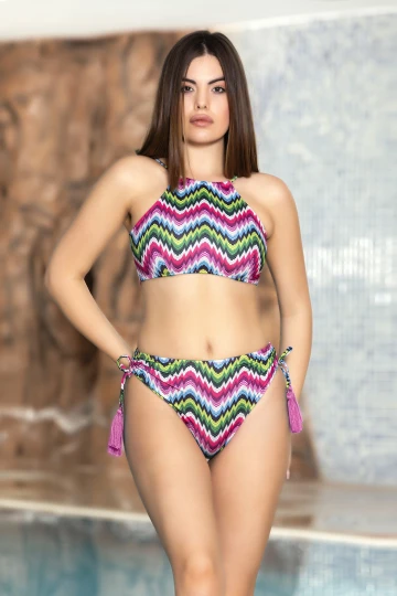 Kadın Çok Renkli Püskül Detaylı Büstiyer Bikini Takım HZL24S-AR1663