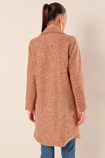 Kadın Kırçıllı Camel Tek Düğmeli Çift Cepli Astarlı Buklet Kaşe Kaban HZL22W-BD190821