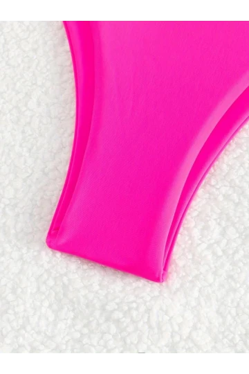 Kadın Neon Pembe İp Detaylı Astarlı V Kesim Üçgen Bikini Takım HZL24S-LC2234