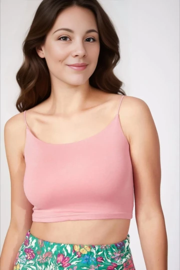 Kadın Pembe İp Askılı Örme Büstiyer HZL24S-ZK12001