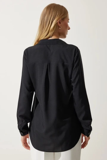 Kadın Siyah Yumuşak Dokulu Basic Gömlek HZL24W-BD1202091