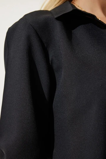 Kadın Siyah Yumuşak Dokulu Basic Gömlek HZL24W-BD1202091