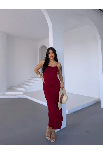 Kadın Bordo Ayarlanabilir Askılı Midi Boy Elbise HZL25S-FRY122921