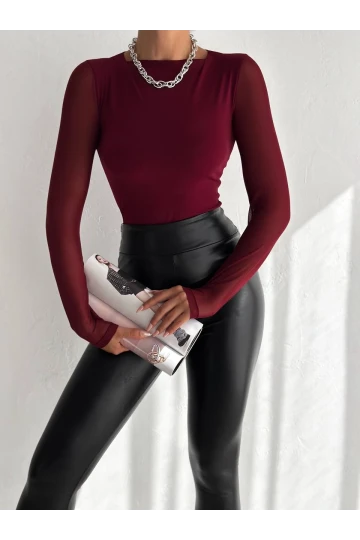 Kadın Bordo Uzun Tül Kol Sandy Bluz HZL25W-FRY122521