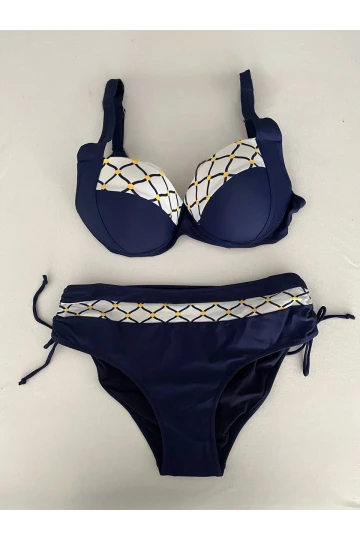 Kadın Lacivert Beyaz Etnik Desenli Bikini Takım HZL25S-LC2220