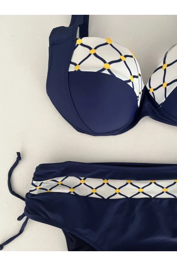 Kadın Lacivert Beyaz Etnik Desenli Bikini Takım HZL25S-LC2220
